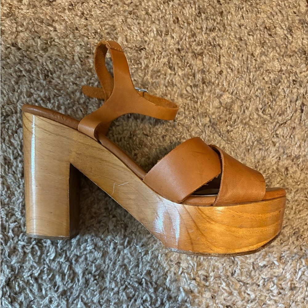 Zara vintage wooden platform leather tan sandals - Picture 12 of 15